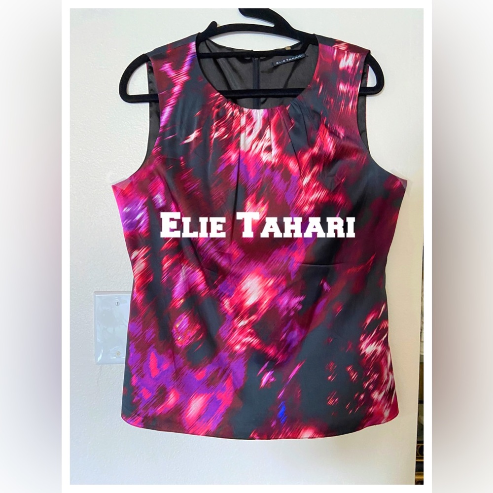 Elie Tahari silk sleeveless classic top! Elegant yet easy care. 😎